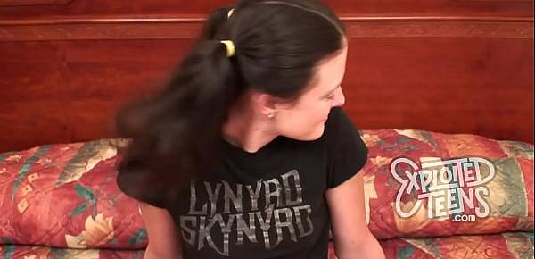  Petite teen with pigtails sucks cock POV style